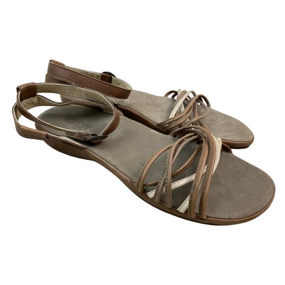 KEEN Shoes - KEEN Women's Size 10.5 Brown Cream Strappy Slingback Ankle Strap Sandals *